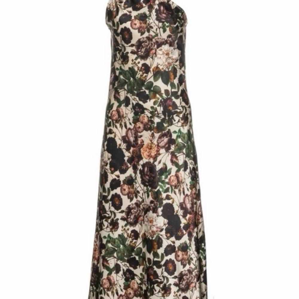 Liya Asymmetric Silky Maxi Dress With Faux Feather